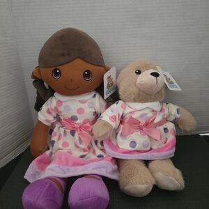 Goffa Plush Polka Dot Pink Dress Doll and Bear Set - Kids Toys